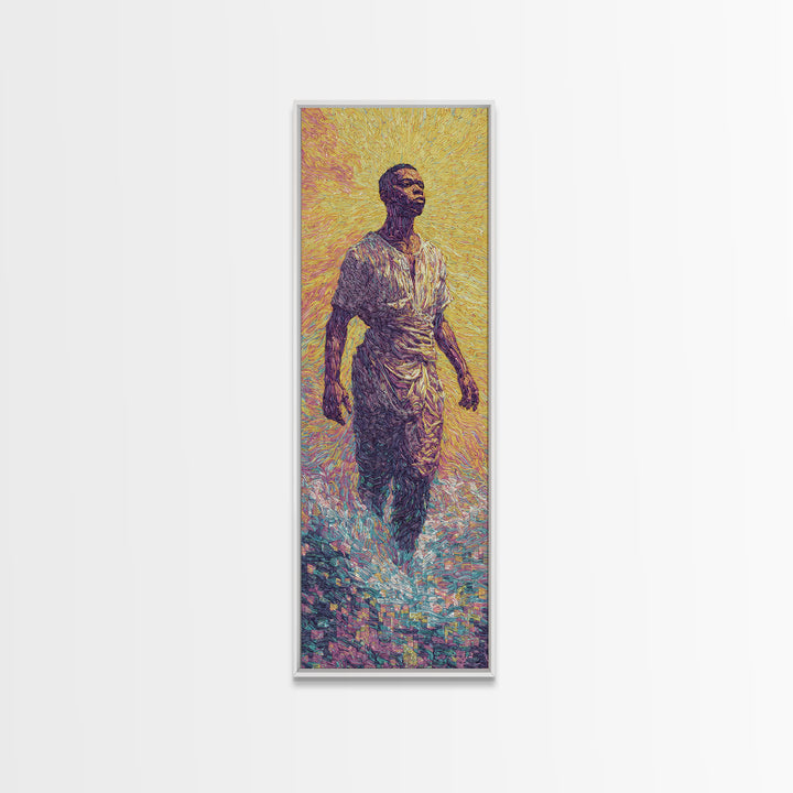 Radiant African Man Walking Through Water Canvas Print, Afrocentric Black Art, Spiritual Wall Decor, Modern Portrait Gift