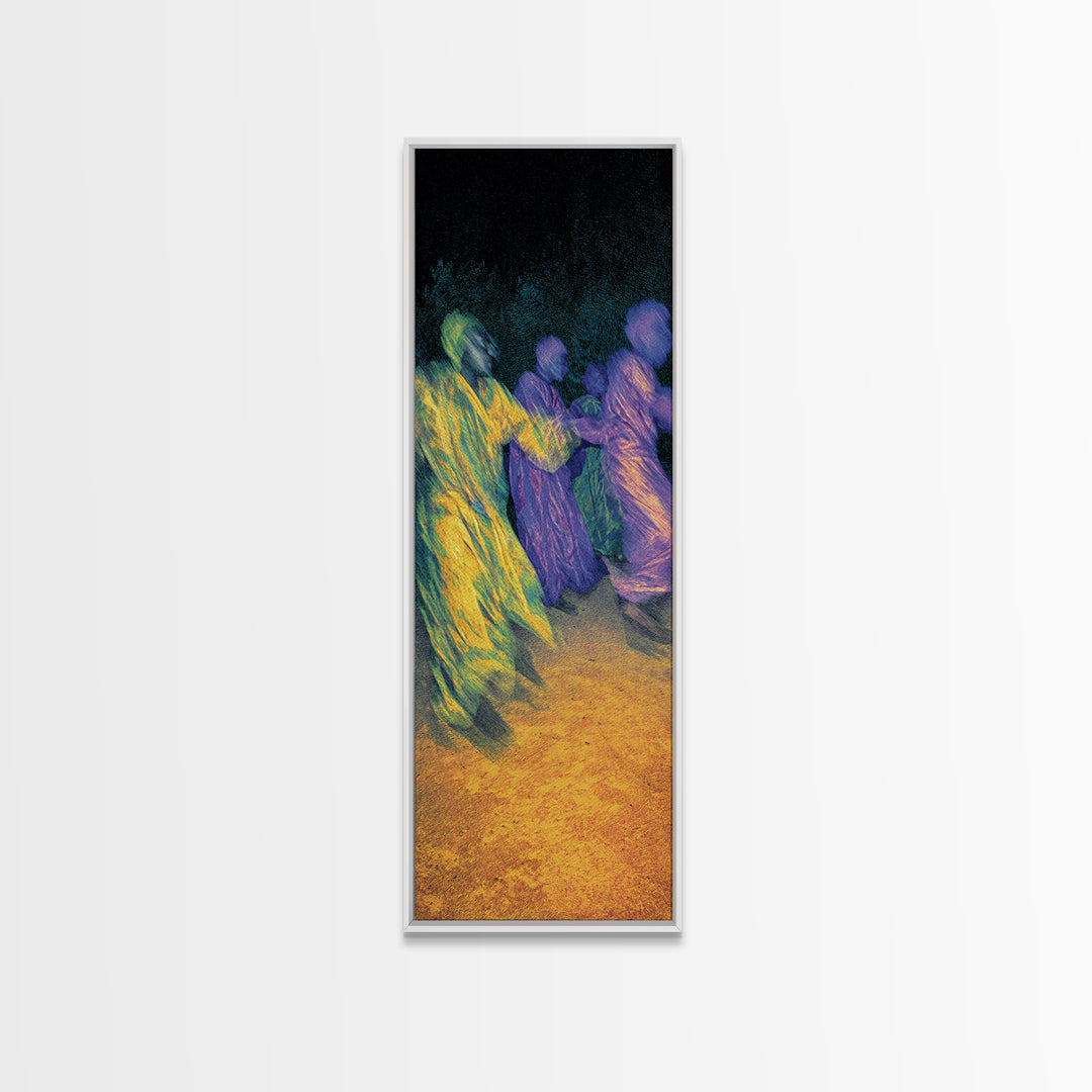 Nighttime African Dance Circle Canvas Print, Abstract Motion Wall Art, Afrocentric Cultural Decor, Vibrant Living Room Gift