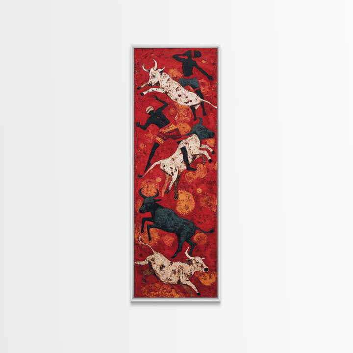 Red Cave Style Cattle Silhouettes Wall Art, African Animal Art Canvas Print, Tribal Safari Decor, Rustic Statement Home Gift