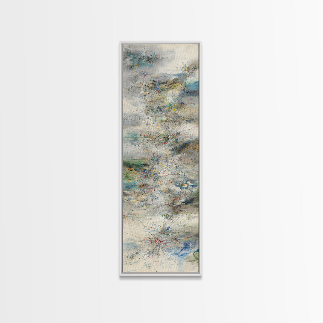 Misty Abstract Landscape With Fine Lines Framed Canvas Print, Contemporary Wall Art, Neutral Home Decor For Office And Living Room