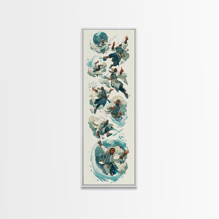 Whimsical Martial Artist Canvas Print, Water And Wind Adventure Art, Playful Fantasy Wall Decor, Unique Kids Room Art Gift