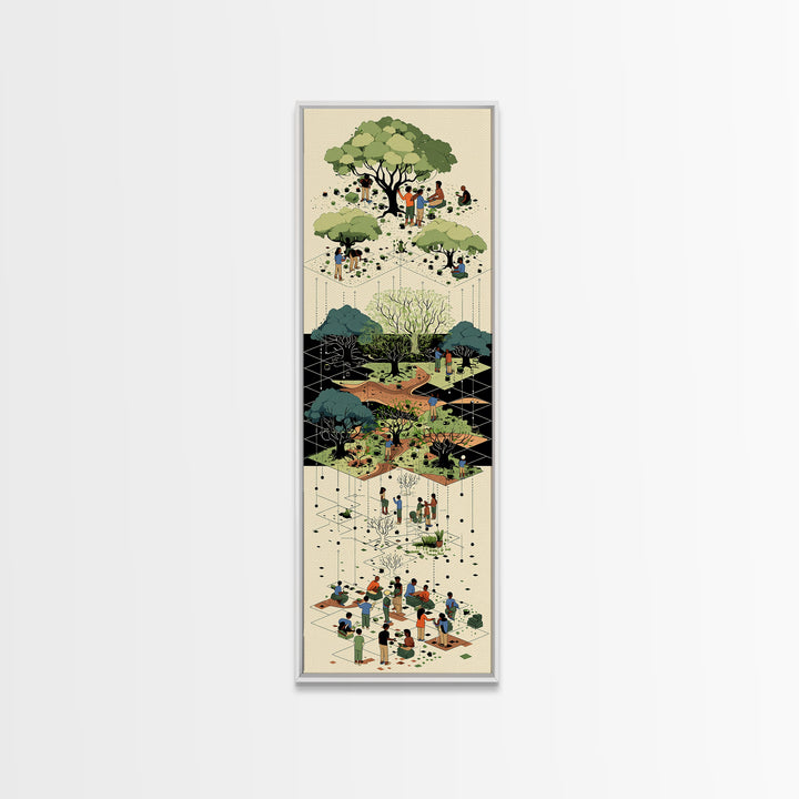 Layered Community Park With Trees Wall Art, Isometric Garden Illustration, Green Nature Scene, Modern Home Decor Gift For Office