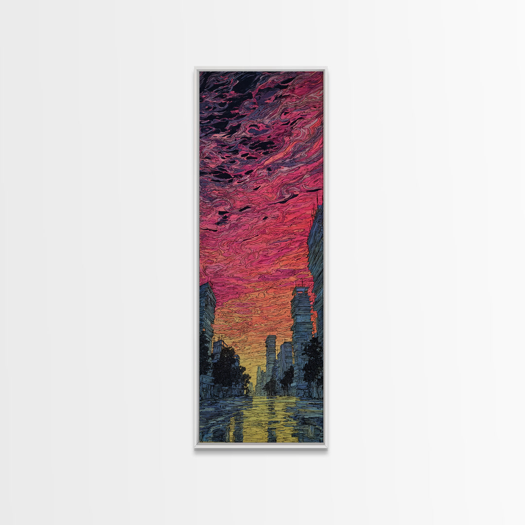 Dramatic Sunset City Skyline Canvas Print, Urban Wall Art, Modern African Inspired Decor, Moody Skyscraper Living Room Art