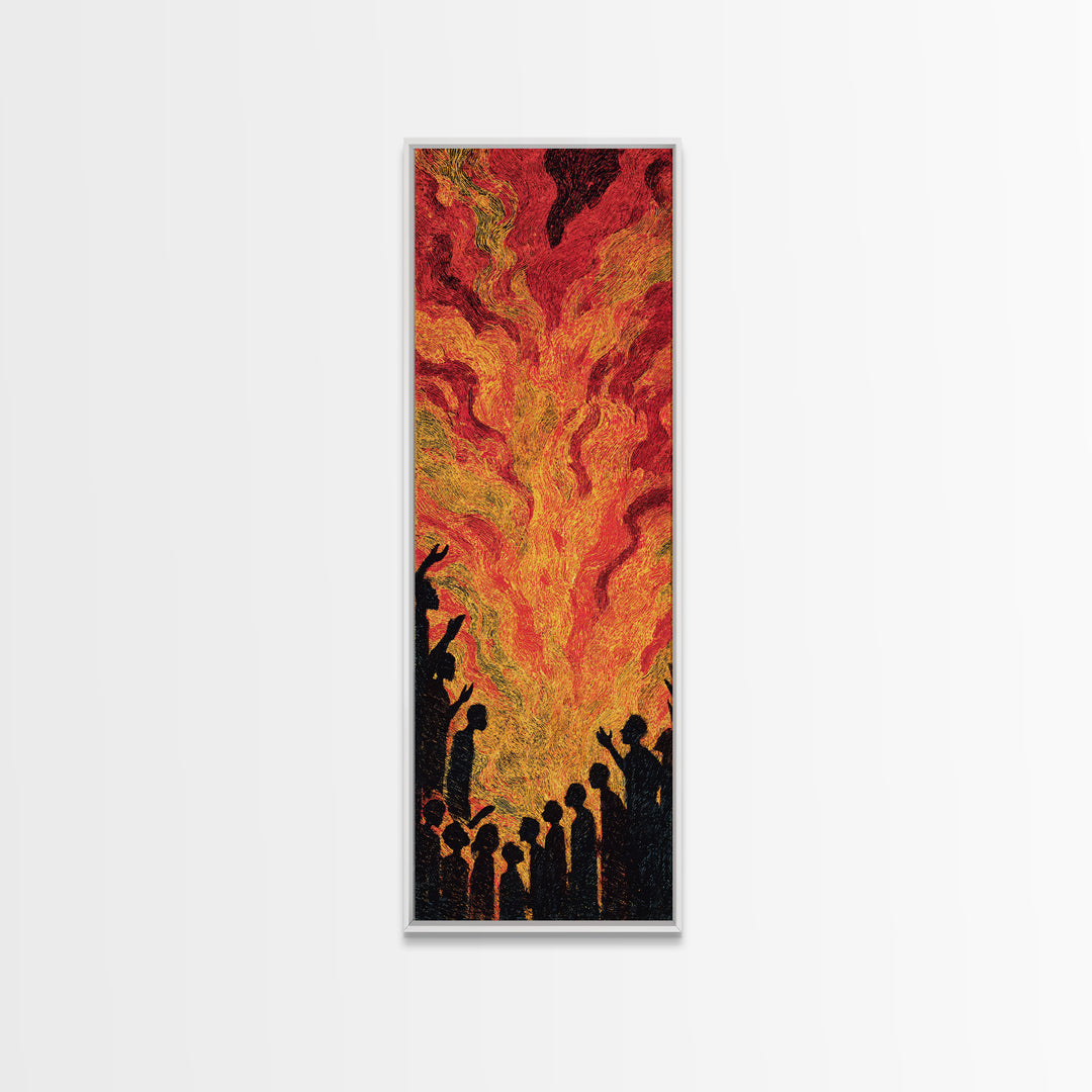Fiery Celebration Silhouettes Wall Art, African Culture Art, Bold Abstract Painting, Festival Energy Decor, Statement Canvas Print