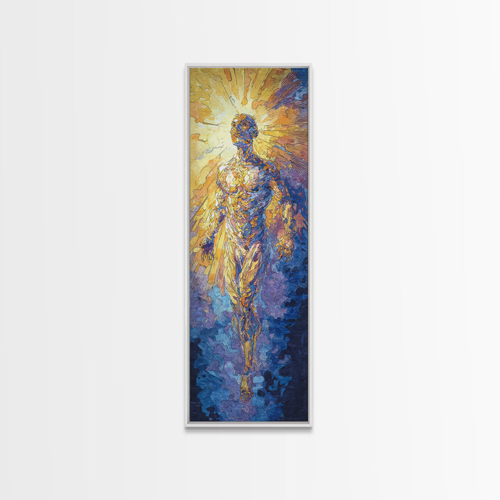 Radiant Golden Ascending Spirit Wall Art, Spiritual African Inspired Art, Abstract Figure Canvas Print, Dreamy Home Decor