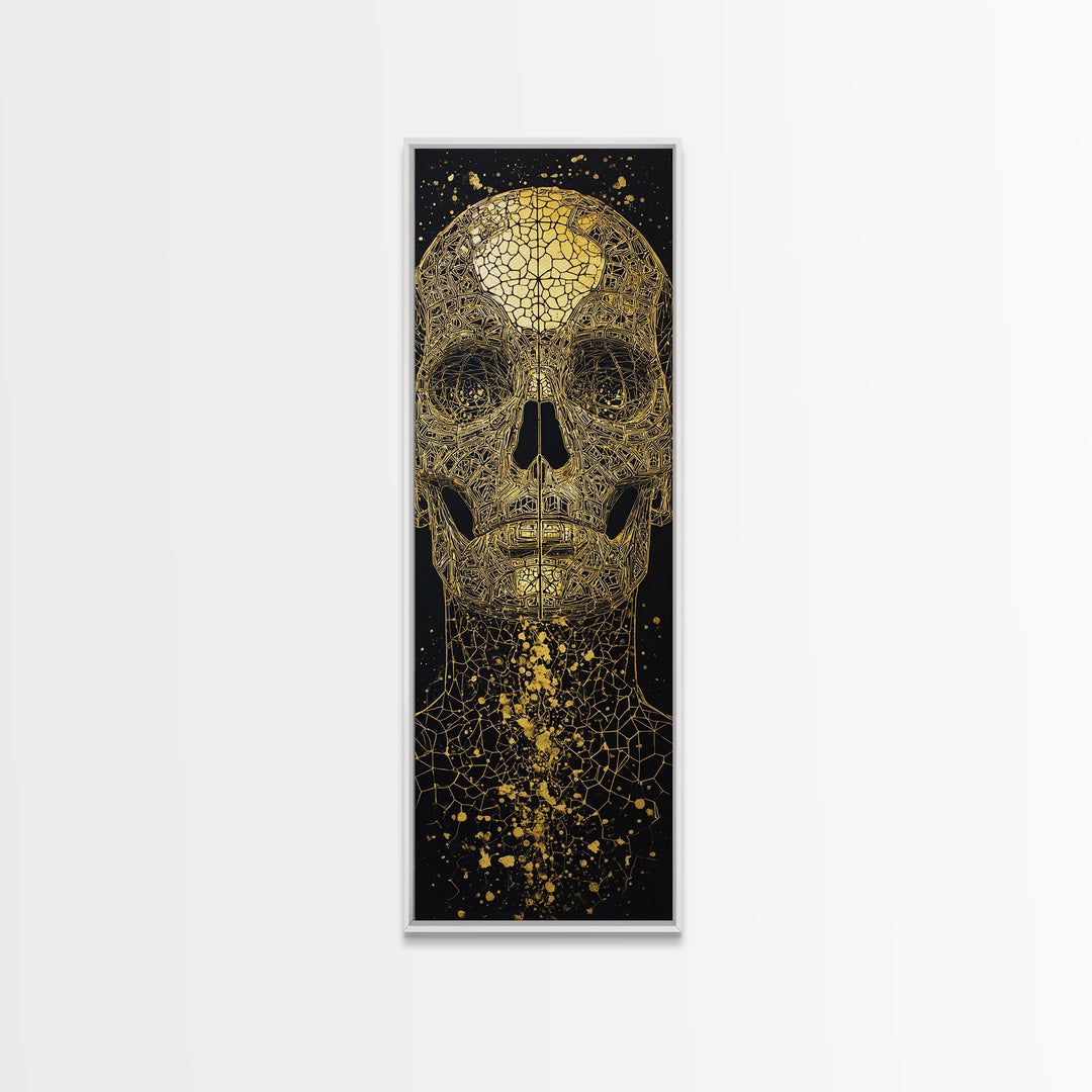 Golden Cracked Skull Portrait Wall Art, Black And Gold Art, Gothic Abstract Canvas Print, Dark Statement Home Decor Gift