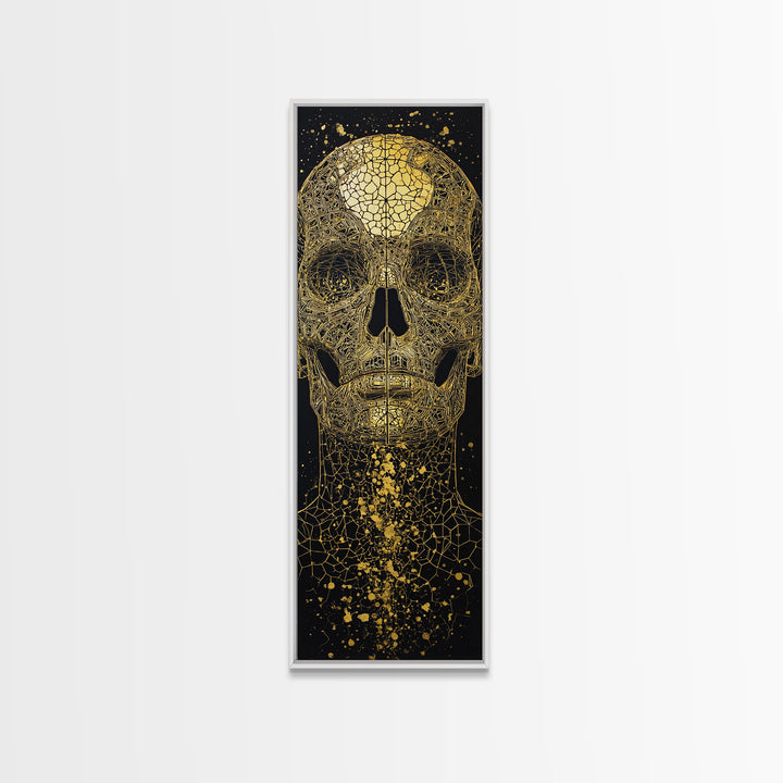 Golden Cracked Skull Portrait Wall Art, Black And Gold Art, Gothic Abstract Canvas Print, Dark Statement Home Decor Gift