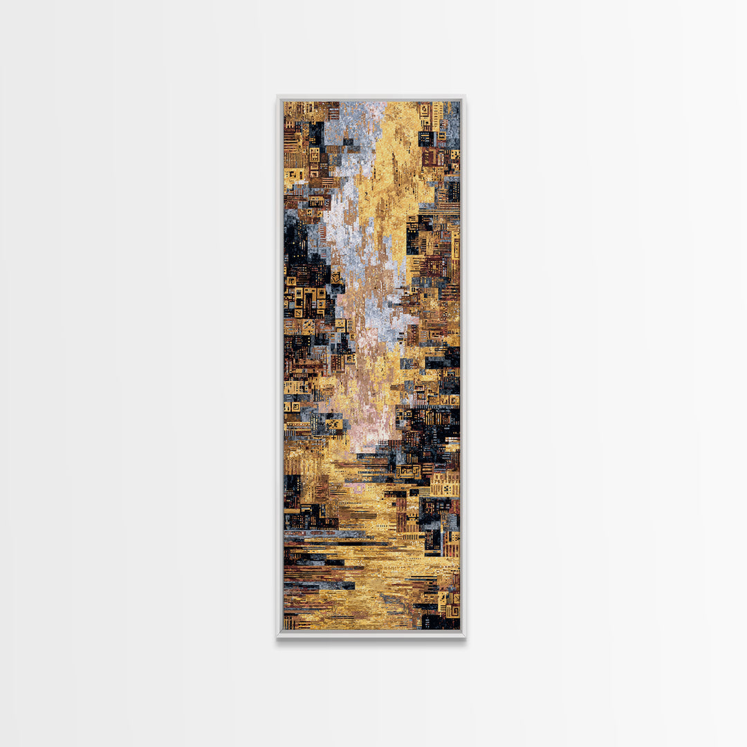Golden Abstract African City Wall Art, Modern Geometric Canvas Decor, Luxury Urban Statement Print, Earth Tone Home Decor