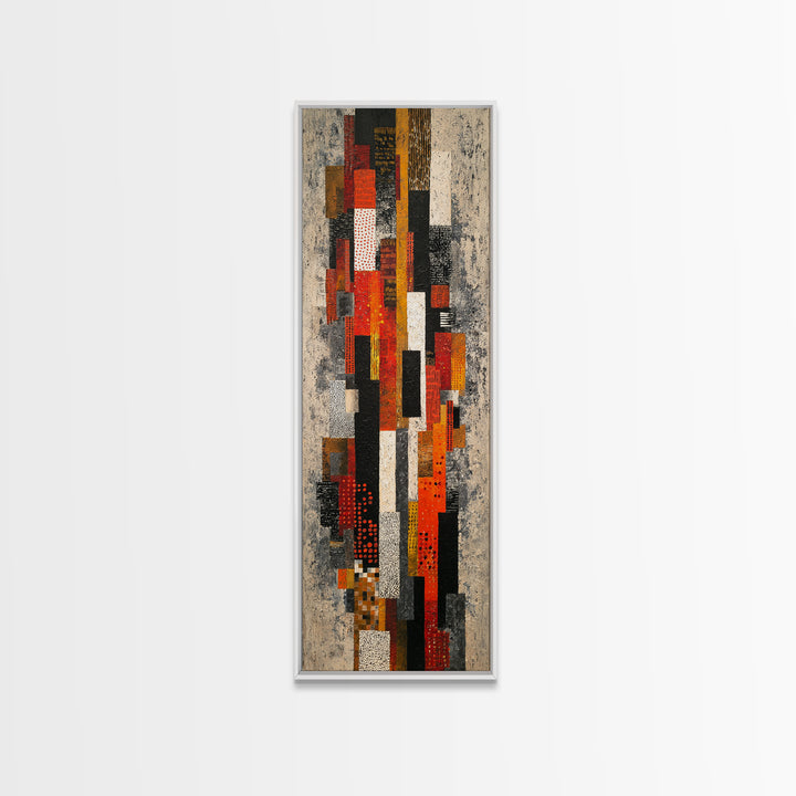Red Black Geometric Textile Canvas Print, Abstract African Fabric Wall Decor, Modern Tribal Pattern Art, Bold Home Decor Gift