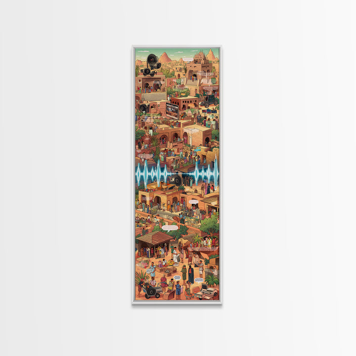 Bustling African Market City Wall Art, Pixel Style Cultural Canvas Decor, Afrocentric Travel Poster, Vibrant Statement Print