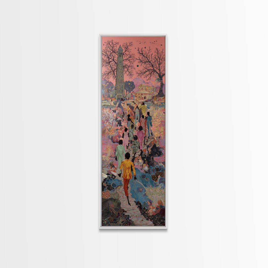 Surreal Garden Procession With Obelisk Wall Art, Mystical Cultural Landscape Print, Colorful Bohemian Home Decor Gift Poster