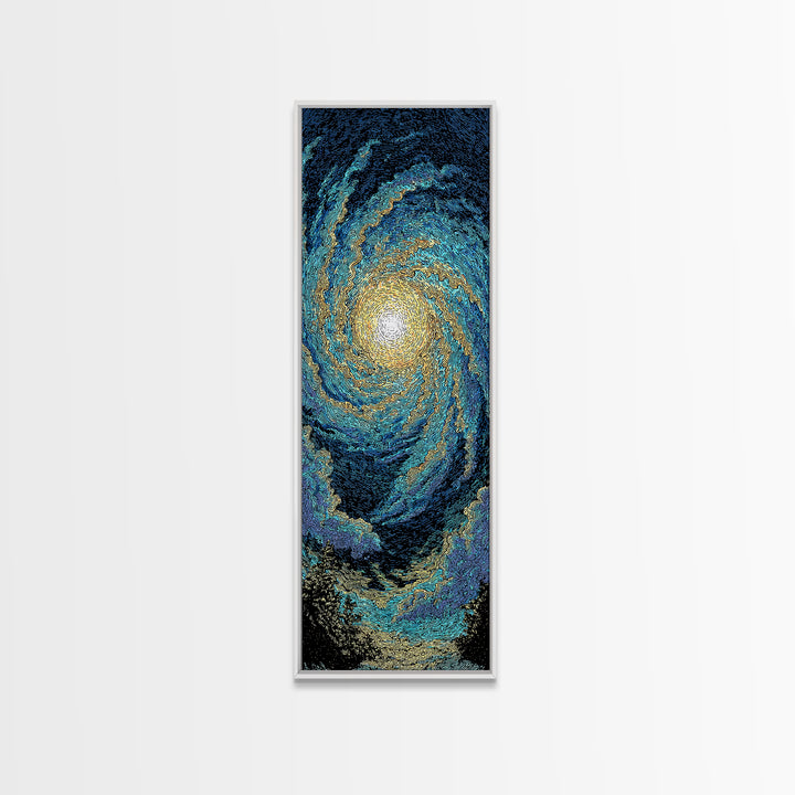 Blue Gold Spiral Galaxy Wall Art, Cosmic Abstract Canvas Print, Celestial Space Decor, Modern Astronomy Gift For Home Office Decor