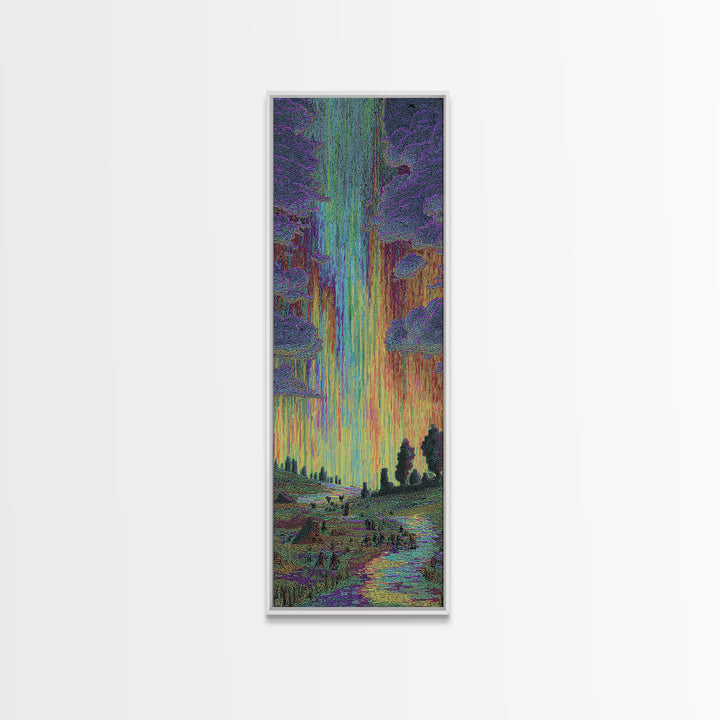 Luminous Jungle Path With Violet Trees Canvas Print, African Inspired Nature Scene Art, Dreamy Green Blue Wall Decor Gift
