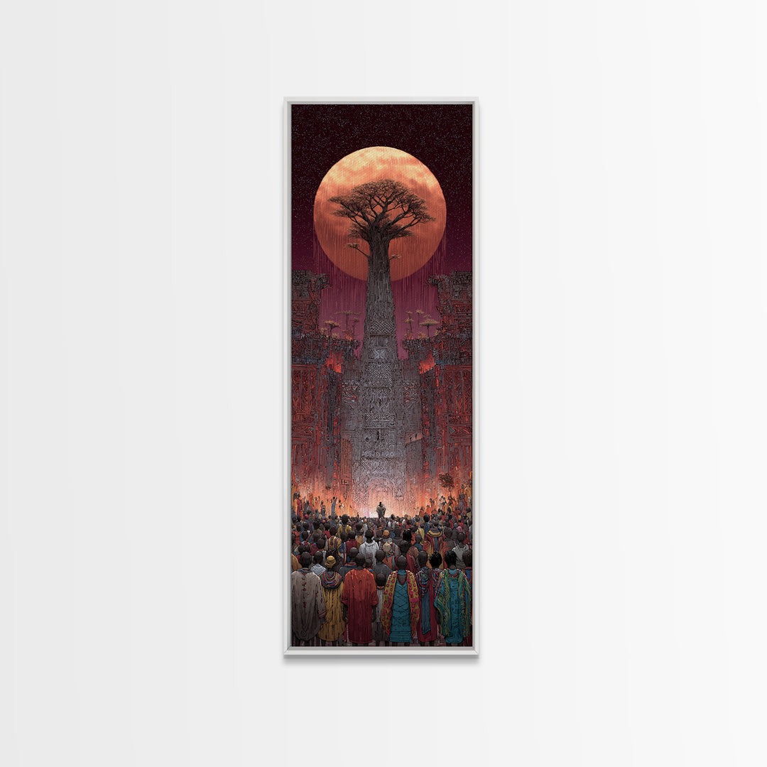 Giant Baobab Tree Beneath Copper Moon Canvas Print, African Landscape Art, Spiritual Tribal Decor, Ancestral Wall Gift Print