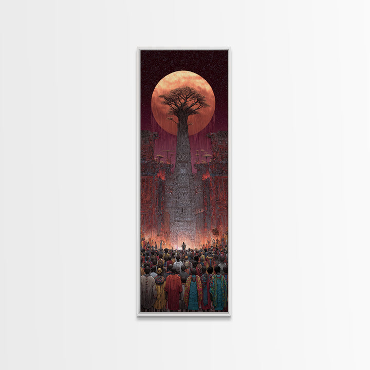 Giant Baobab Tree Beneath Copper Moon Canvas Print, African Landscape Art, Spiritual Tribal Decor, Ancestral Wall Gift Print