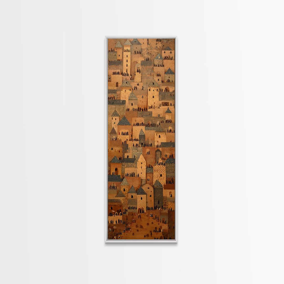 Sahel Mud Brick Village Wall Art, African Architecture Canvas Print, Earth Tone Cultural Decor, Tribal Cityscape Artwork
