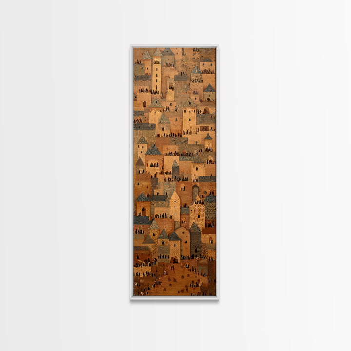 Sahel Mud Brick Village Wall Art, African Architecture Canvas Print, Earth Tone Cultural Decor, Tribal Cityscape Artwork