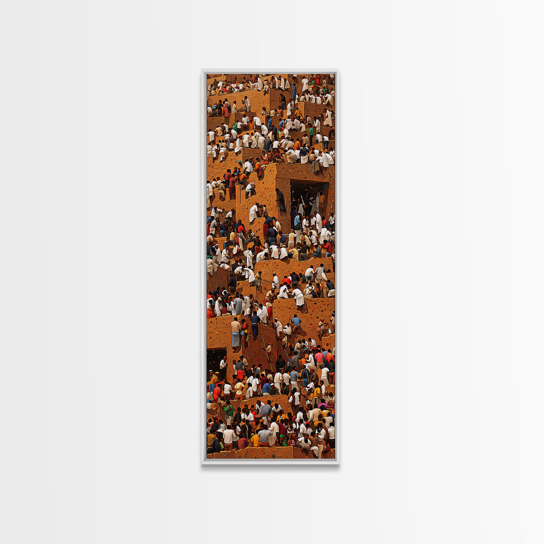 Crowded African Market Wall Art, Aerial Mud Brick Festival Canvas Print, Vibrant Cultural Decor, Sahel Cityscape Artwork