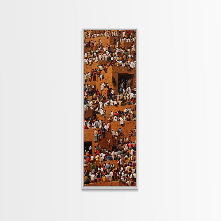 Crowded African Market Wall Art, Aerial Mud Brick Festival Canvas Print, Vibrant Cultural Decor, Sahel Cityscape Artwork