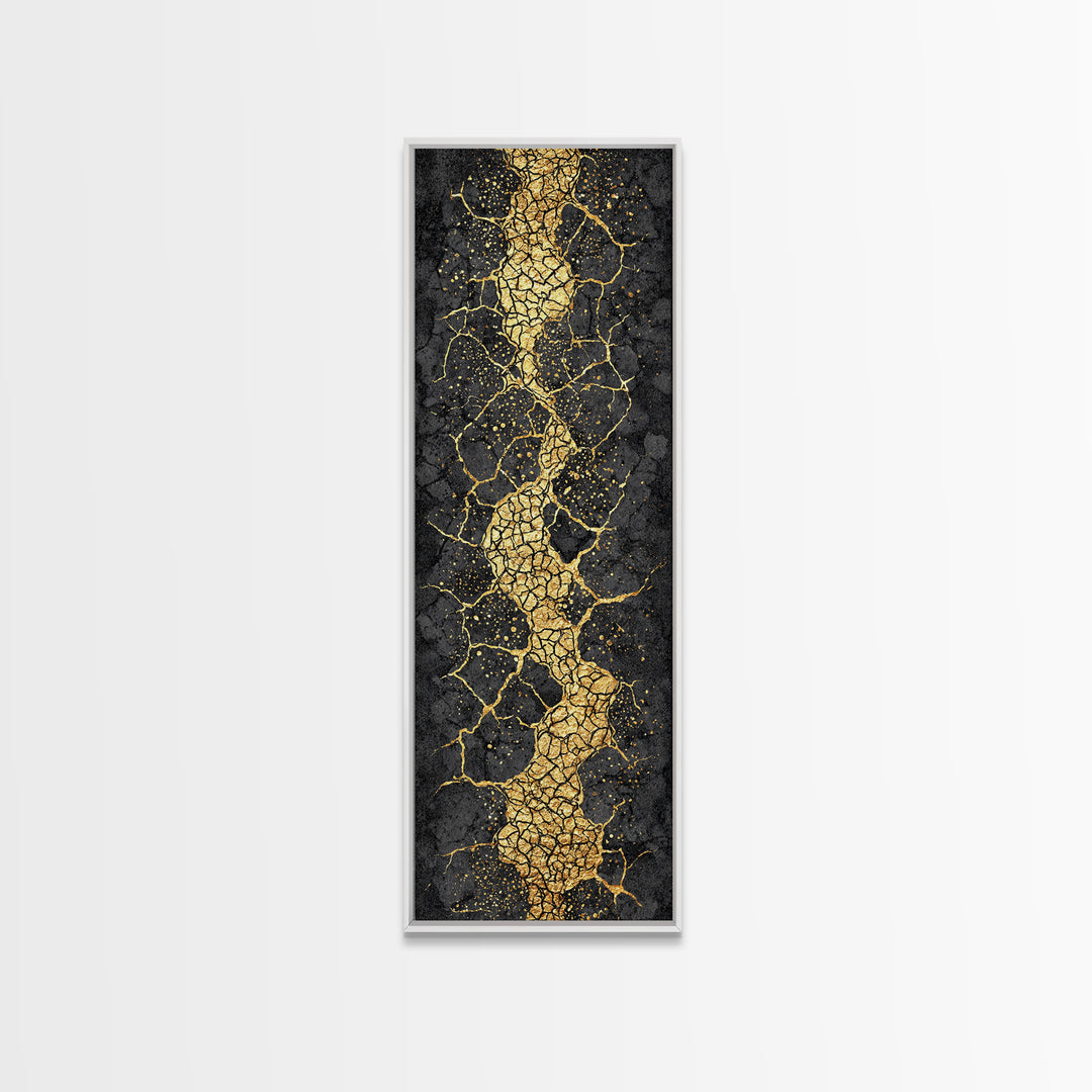 Black And Gold Kintsugi Crack Abstract Wall Art, Modern Canvas Art, Luxury Canvas Print, Textured Art Print, Bold Decor Gift