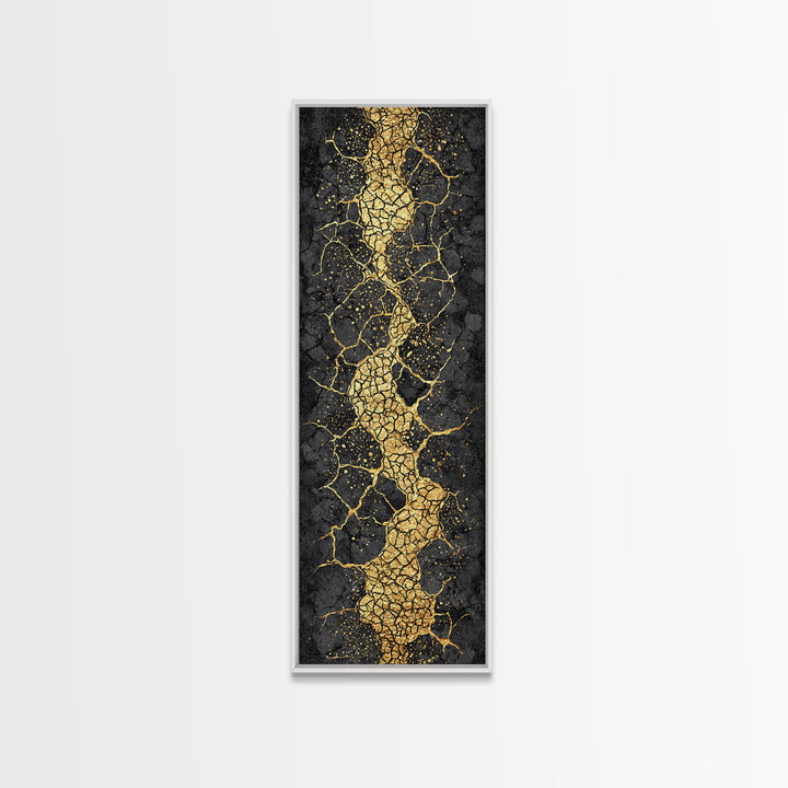 Black And Gold Kintsugi Crack Abstract Wall Art, Modern Canvas Art, Luxury Canvas Print, Textured Art Print, Bold Decor Gift