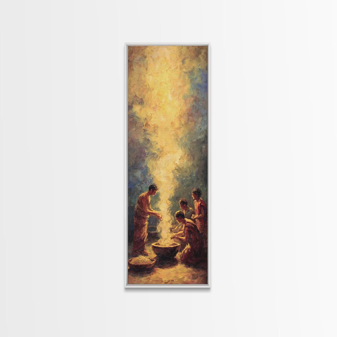 Golden African Family Firelight Gathering Framed Canvas Print, African Painting, Black Family Art, Spiritual Wall Art, Warm Decor