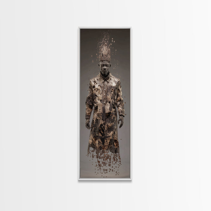 Dissolving African King In Ceremonial Robe Canvas Print, African Warrior Art, Tribal Portrait Wall Art, Afrocentric Decor