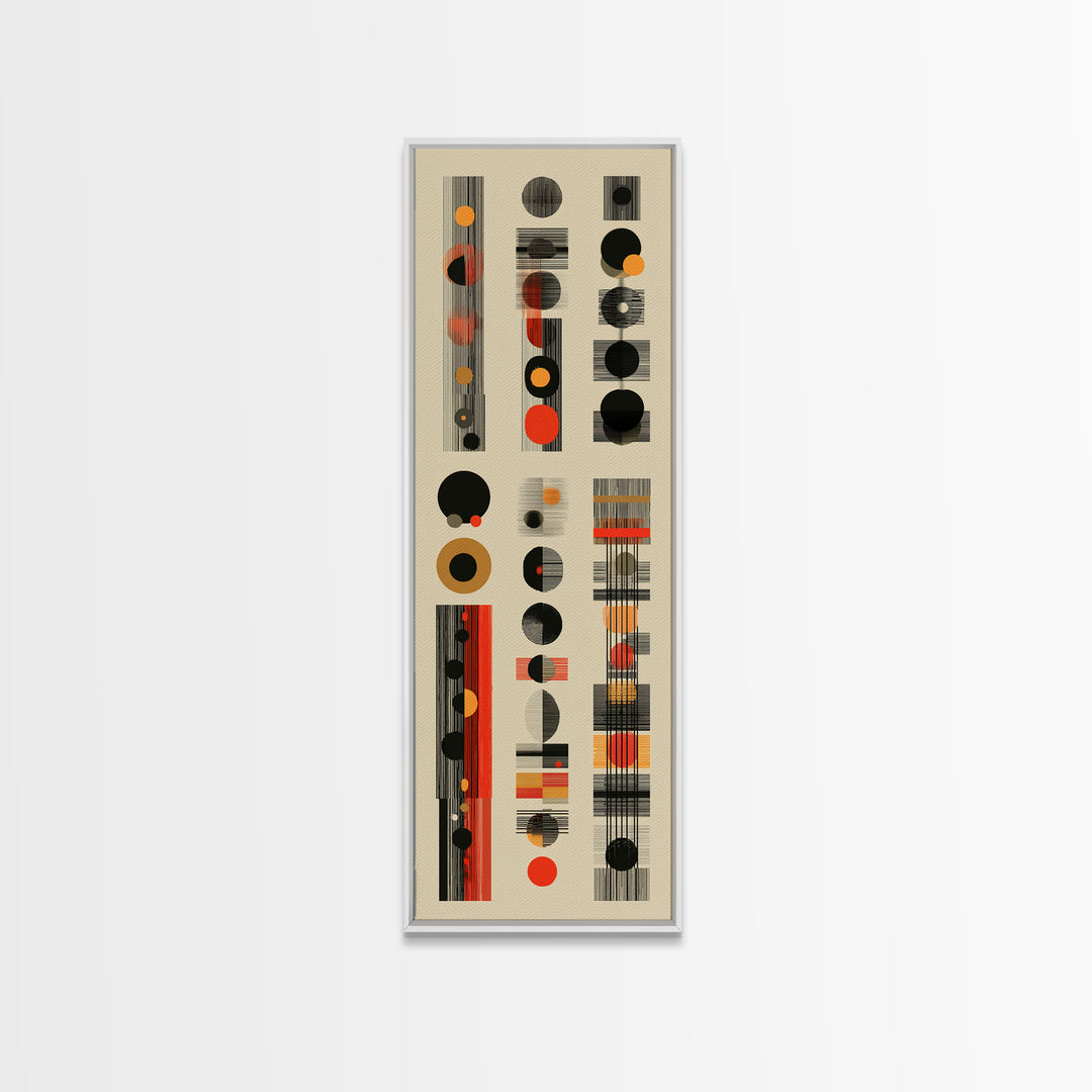 Earth Tone Circle Stripe Framed Canvas Print, African Abstract Pattern, Minimalist Wall Art, Mid Century Modern Decor Poster