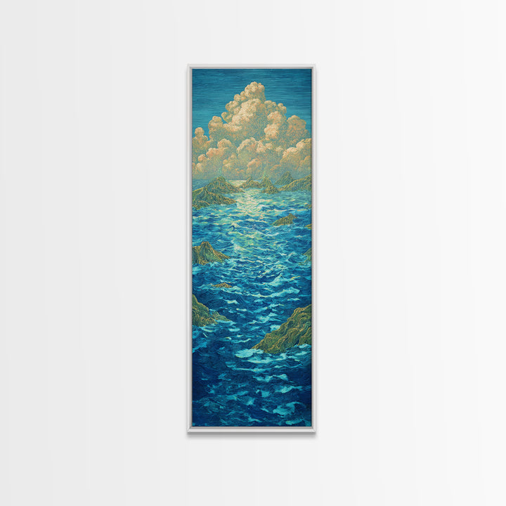 Turquoise Ocean With Golden Clouds Canvas Print, Blue Seascape Wall Art, Dreamy Nature Scene Art, Coastal Home Decor Gift