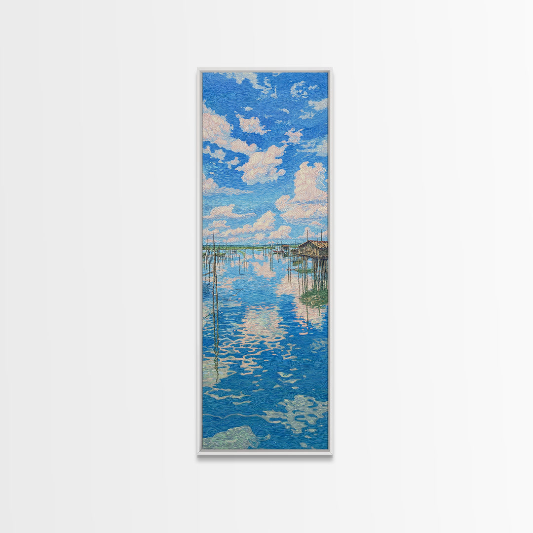 Sunlit African Lake Reflections Wall Art, Blue Landscape Canvas Print, Coastal Travel Poster, Peaceful Home Decor Gift Idea