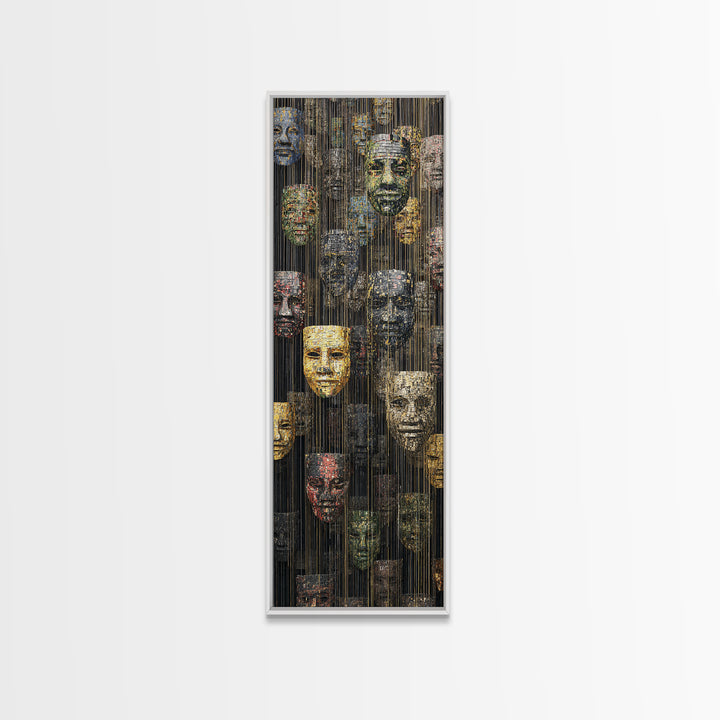 Hanging African Mask Gallery Wall Art, Black Gold Tribal Canvas Print, Afrocentric Culture Decor, Statement Artwork Gift