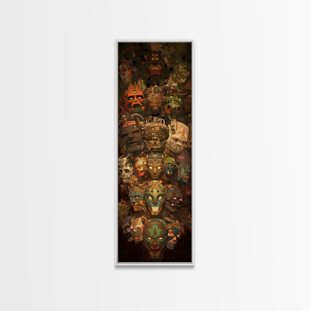 Colorful Tribal Mask Totem Canvas Print, African Mask Art, African Tribal Art, Bold Home Decor, Vibrant Afrocentric Wall Art