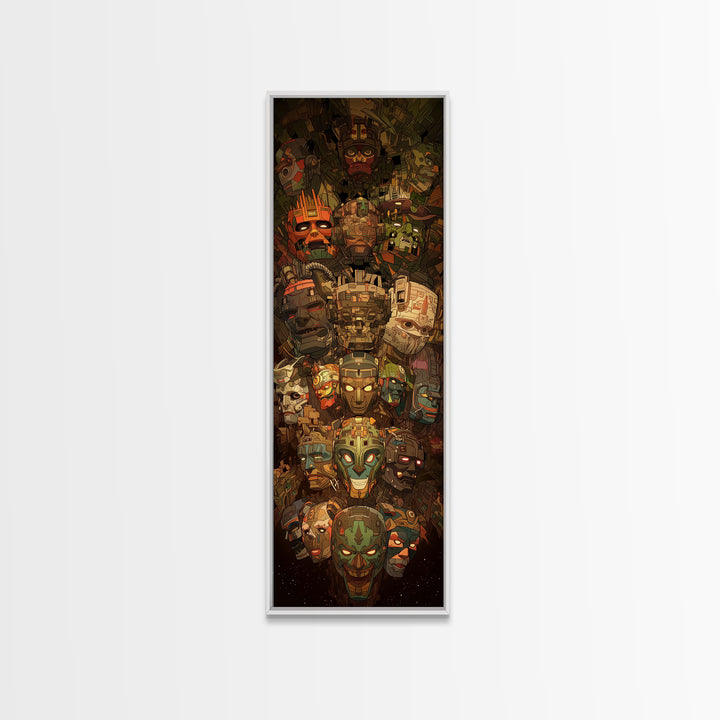 Colorful Tribal Mask Totem Canvas Print, African Mask Art, African Tribal Art, Bold Home Decor, Vibrant Afrocentric Wall Art