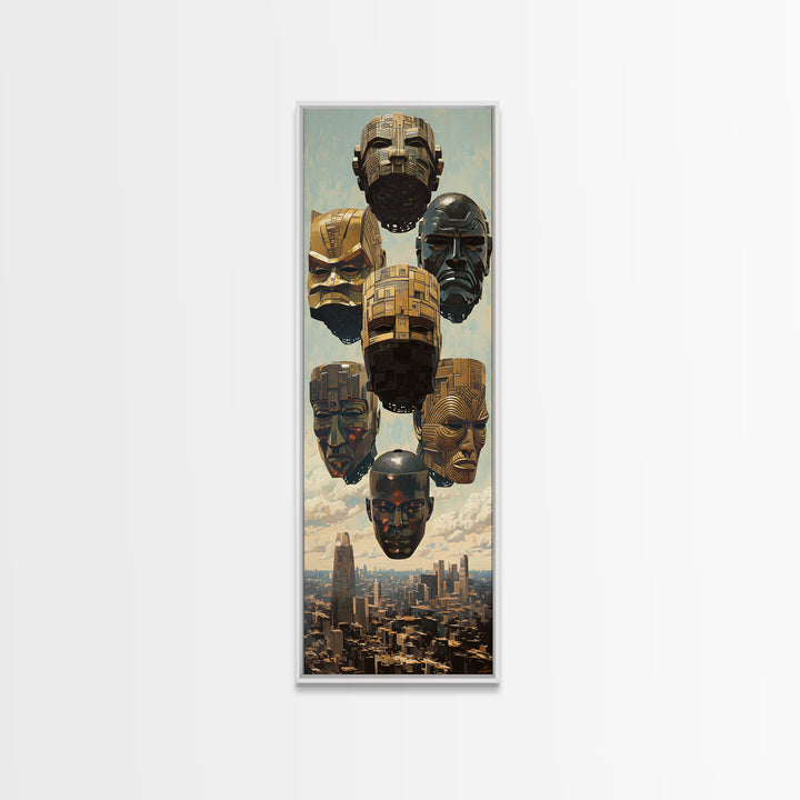 Futuristic Gold And Black Masks Wall Art, Afrofuturism Decor, Modern African Art, Urban Wall Decor, Unique Canvas Print Gift