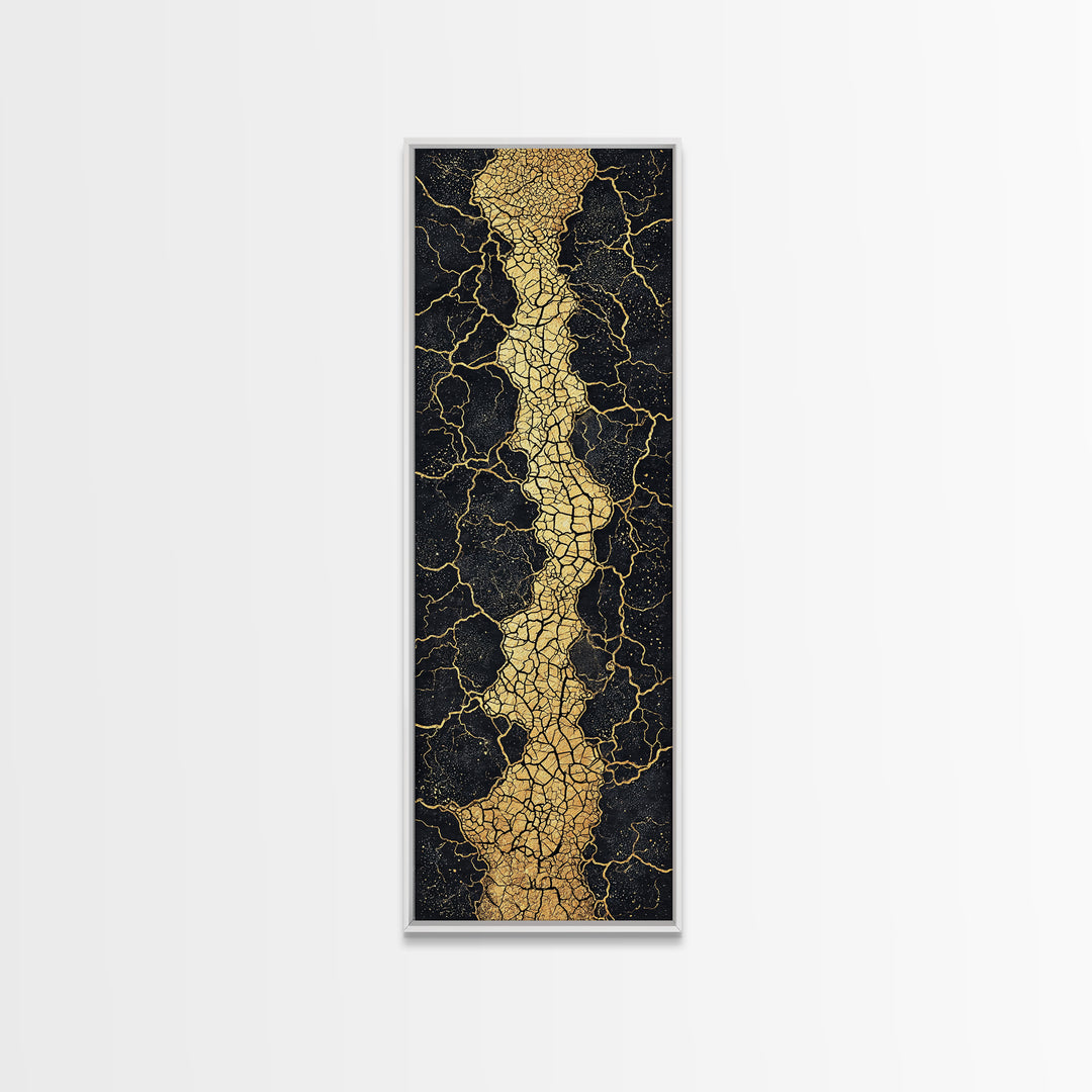 Gold Cracked Abstract River Wall Art, Black And Gold Art, Earth Tone Wall Decor, Modern Abstract Art, Premium Canvas Print
