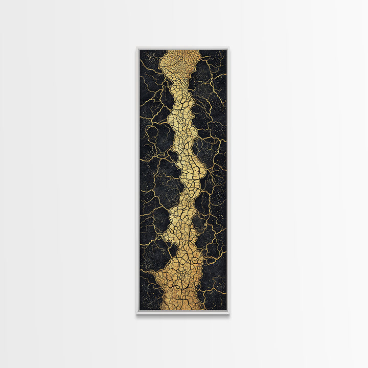 Gold Cracked Abstract River Wall Art, Black And Gold Art, Earth Tone Wall Decor, Modern Abstract Art, Premium Canvas Print