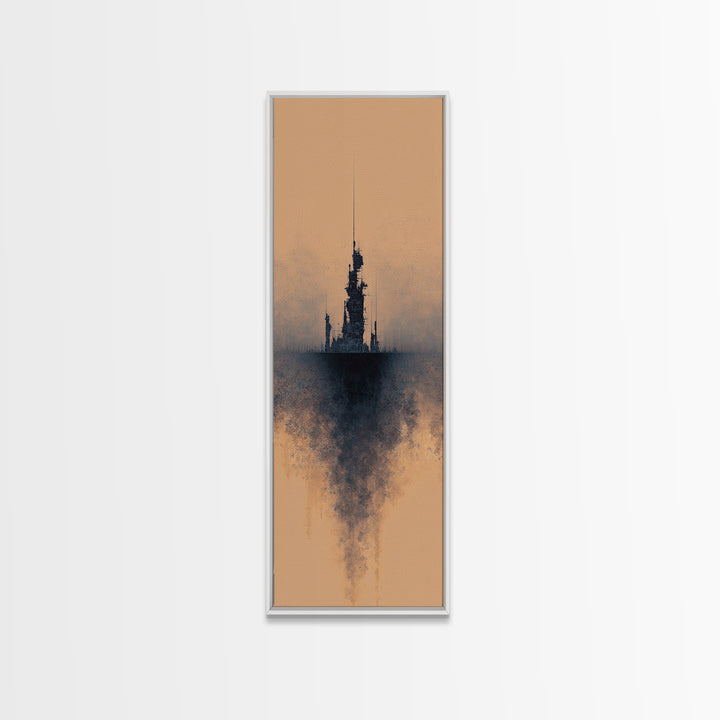 Misty Black Spire On Terracotta Canvas Print, Dreamy Wall Art, Minimalist Decor, Modern Canvas Art, Gothic Office Decor Art