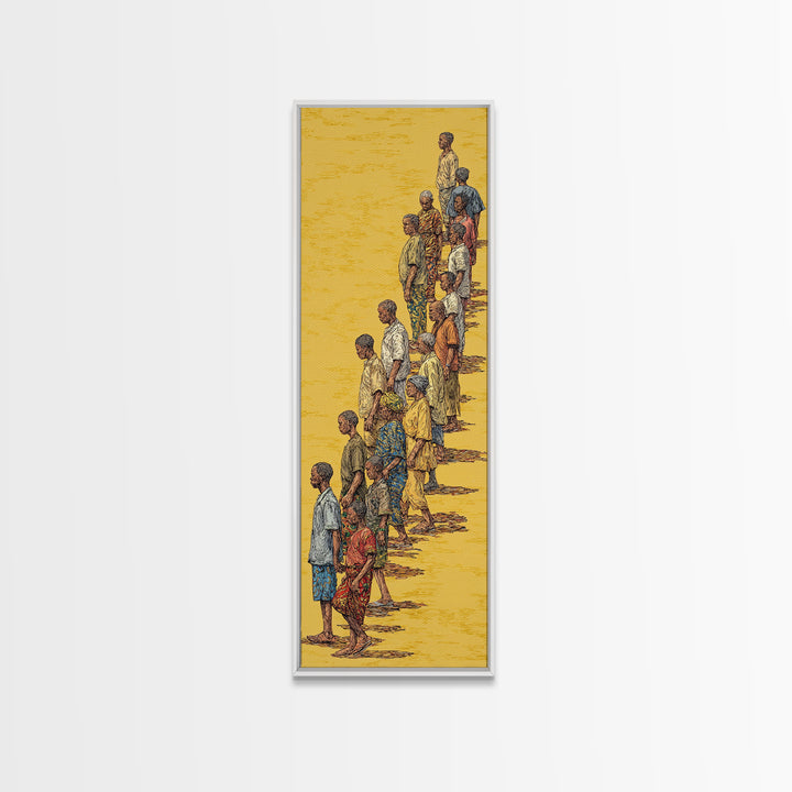 Long Line Of African People On Golden Sand Wall Art, Cultural Art Print, African Women And Men Canvas Print, Diaspora Decor