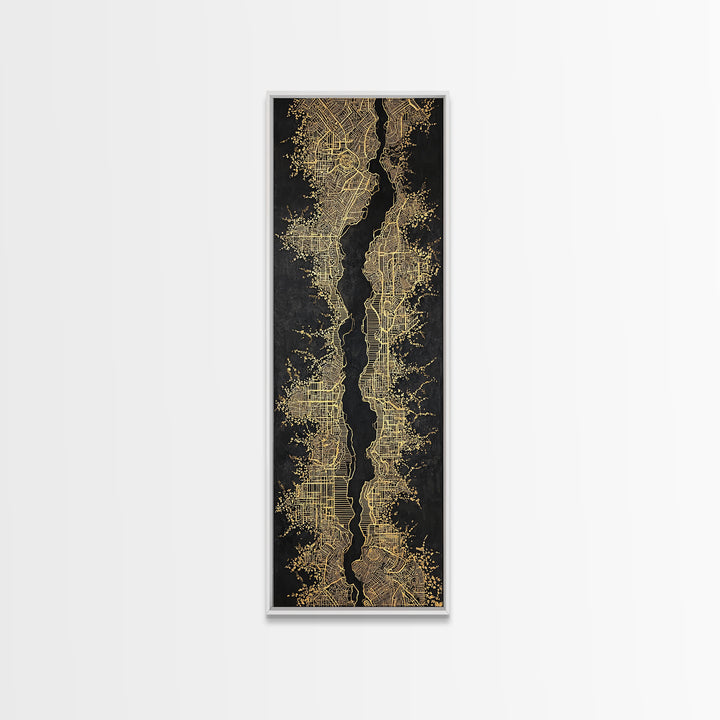Black And Gold Abstract City Map Wall Art, Geometric Wall Art, Modern Black Art, Luxury Canvas Print, Statement Home Decor