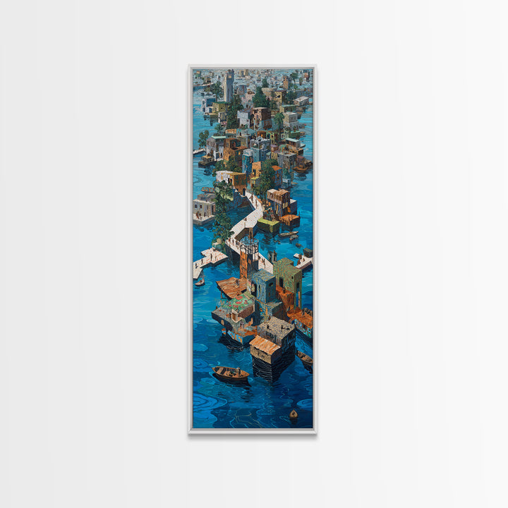 Stilted African Water City Wall Art, Urban Coastal Village, Afrocentric Wall Decor, Modern African Art Canvas Print, Home Decor