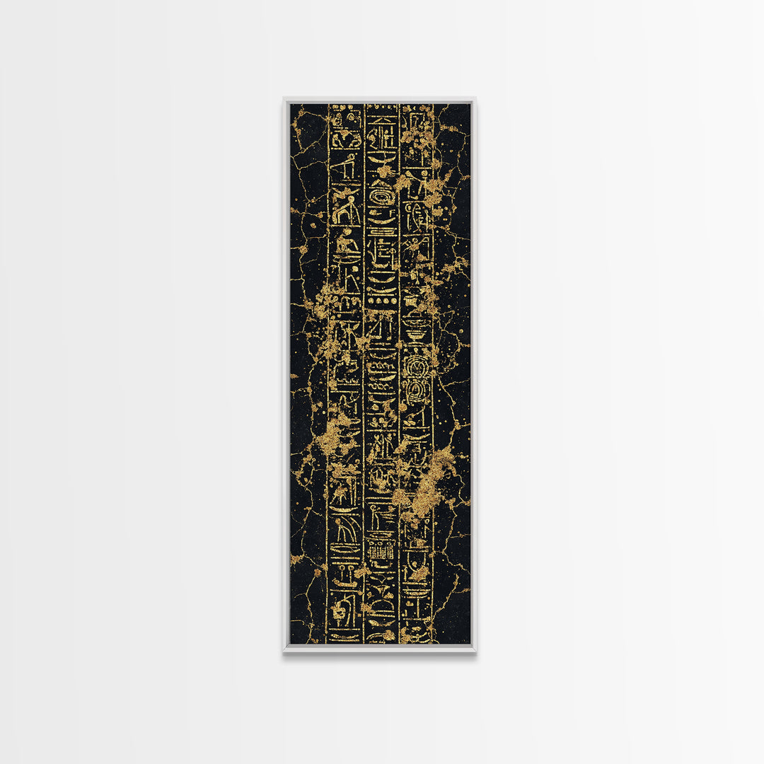 Gold Egyptian Hieroglyphs Wall Art, Black Marble Ancient Symbols, African Egyptian Art, Luxury Home Decor, Framed Canvas Print