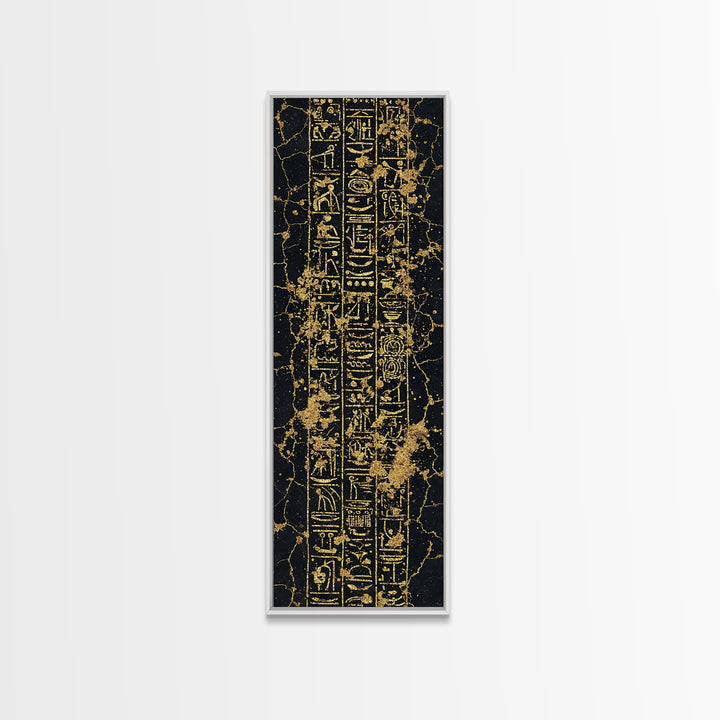 Gold Egyptian Hieroglyphs Wall Art, Black Marble Ancient Symbols, African Egyptian Art, Luxury Home Decor, Framed Canvas Print