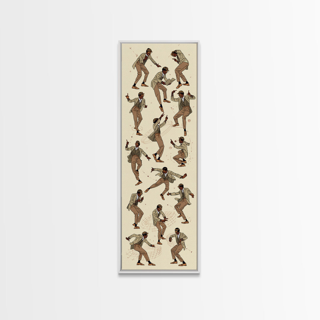 Stylish Dancing Black Man In Beige Suit, Jazz Movement Wall Art, African American Art Print, Fashion Home Decor Gift For Him