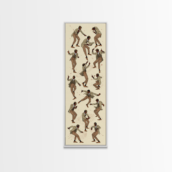 Stylish Dancing Black Man In Beige Suit, Jazz Movement Wall Art, African American Art Print, Fashion Home Decor Gift For Him
