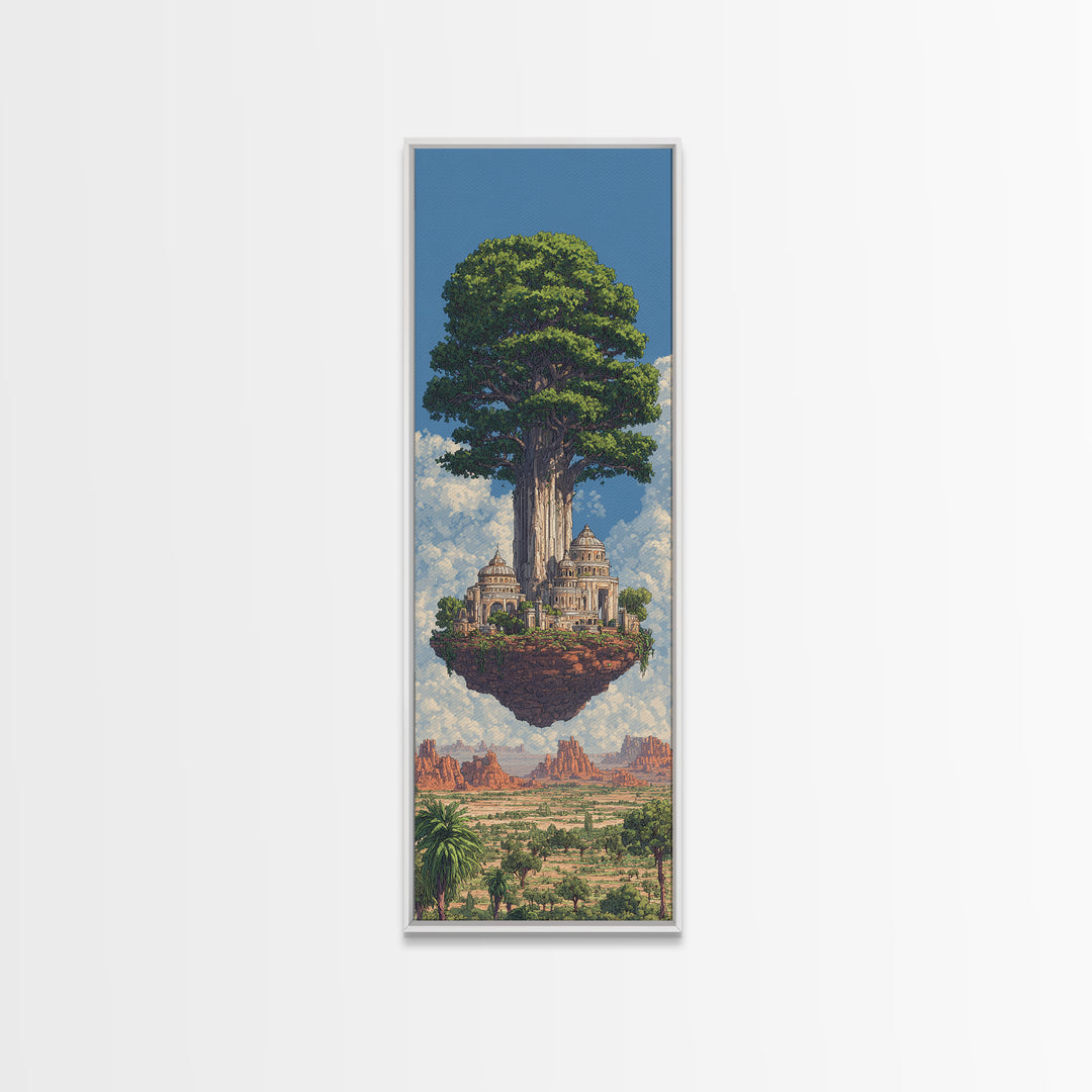 Majestic African Tree Temple Framed Canvas Print, Floating Island Landscape Wall Art, Desert Skyline Home Decor Gift For Her