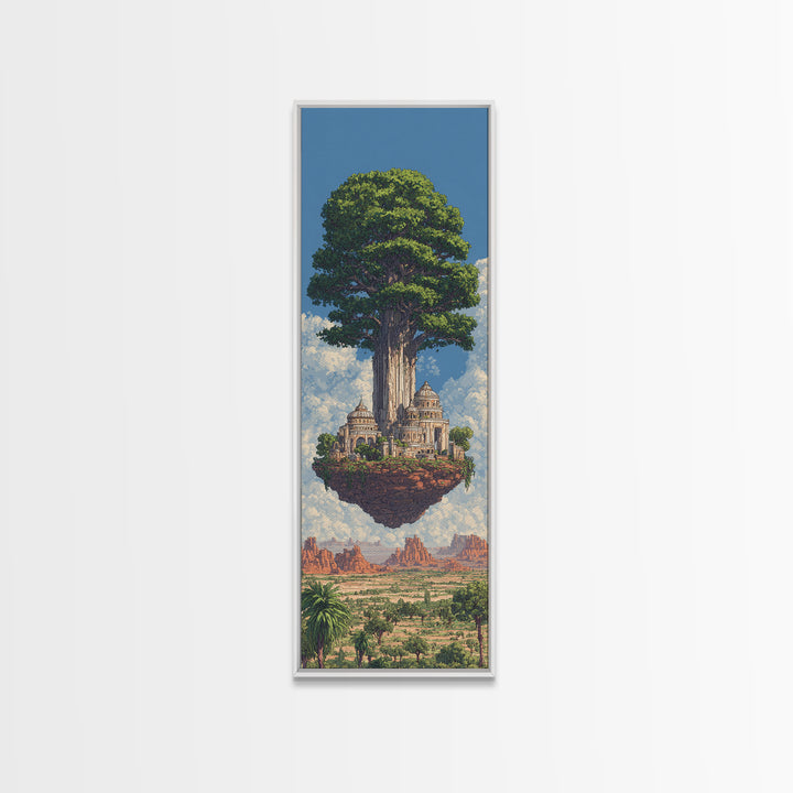 Majestic African Tree Temple Framed Canvas Print, Floating Island Landscape Wall Art, Desert Skyline Home Decor Gift For Her