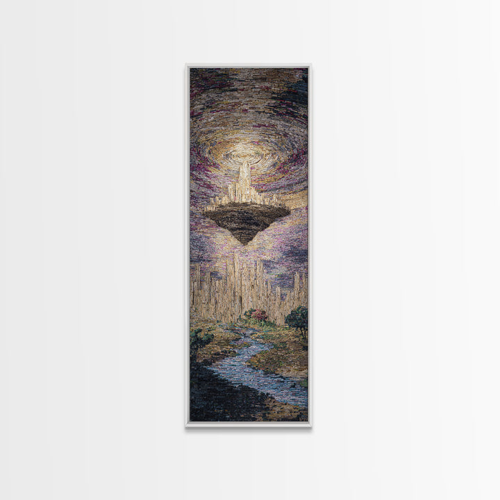 Luminous Floating Island Waterfall Celestial Sky Wall Art, Dreamy Nature Scene Art, Abstract Landscape, Living Room Decor