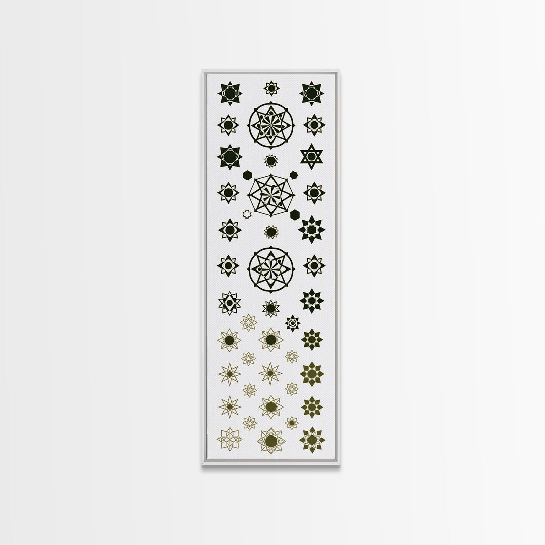 Sacred Geometry Star Pattern Canvas Print, Gold Green Mandala Wall Decor, Minimalist Art, Spiritual Wall Art, Boho Decor