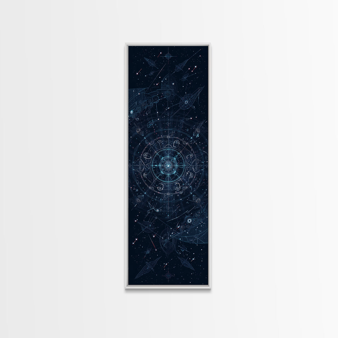 Celestial Star Map With Arrows Framed Canvas Print, Blue Astronomy Wall Art, Mystical Wall Art, Digital Art, Office Decor