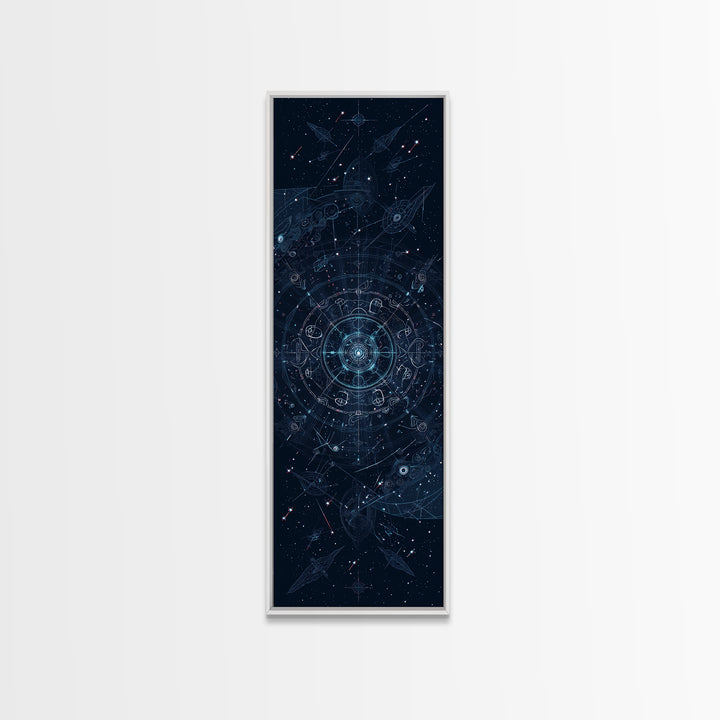 Celestial Star Map With Arrows Framed Canvas Print, Blue Astronomy Wall Art, Mystical Wall Art, Digital Art, Office Decor